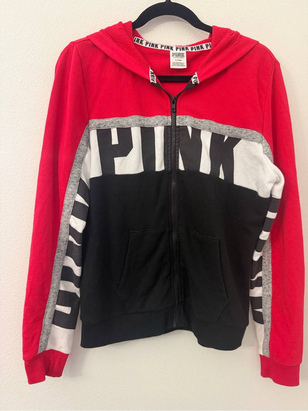 Victoria's Secret PINK Y2K Red, Black & White Colorblock Zip Hoodie